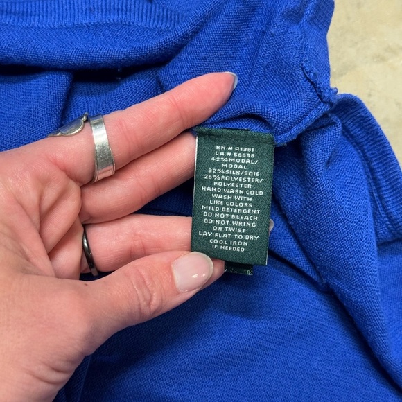 Lauren Ralph Lauren royal blue v neck sweater modal silk blend womens large - Picture 7 of 7